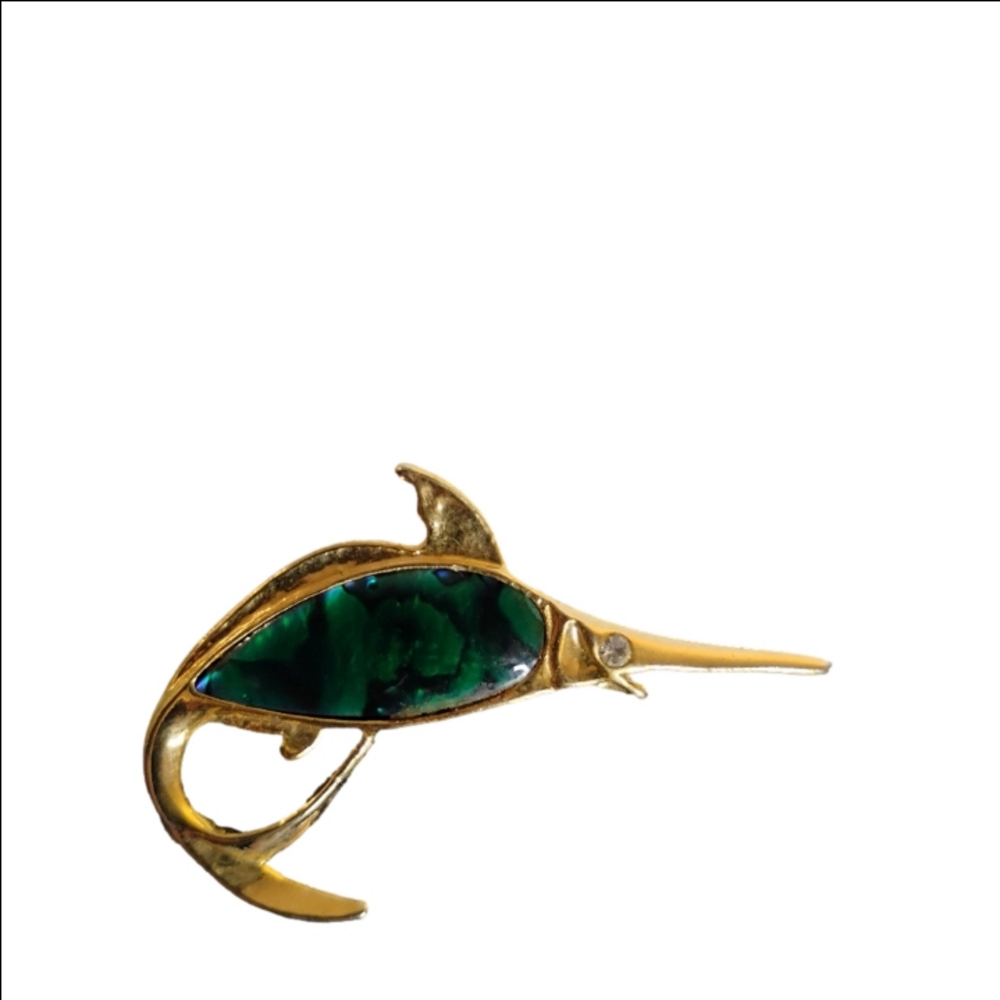Vintage Gold Tone & Green Shell Swordfish